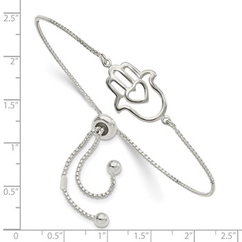 Sterling Silver Polished Heart Hamsa Adjustable Bracelet — alternate view