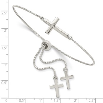 Sterling Silver Polished Cross Adjustable Bracelet — alternate view