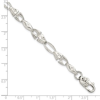 Sterling Silver Polished Cross w/Fleur de Lis Clasp Bracelet — alternate view
