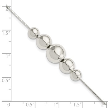 Sterling Silver Polished Tapered Round Bead w/1 in ext. Bracelet — alternate view
