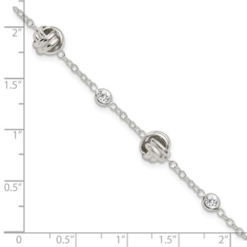 Sterling Silver Rhod-plated Polished Knotted CZ w/1.25 in ext Bracelet — alternate view