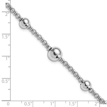 Sterling Silver Rhodium-plated Beaded Popcorn Chain w/1in ext Bracelet — alternate view
