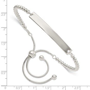 Sterling Silver Polished Beaded Adjustable ID Bracelet — alternate view