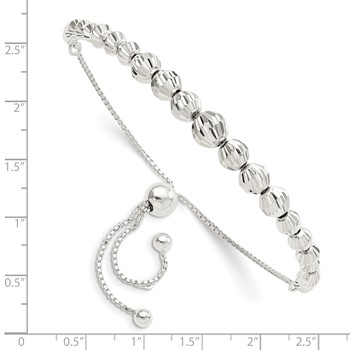 Sterling Silver Polished & D/C Beaded Adjustable Bracelet — alternate view