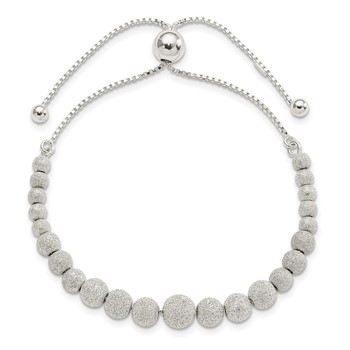 Sterling Silver Polished & Lasered Beaded Adjustable Bracelet — alternate view