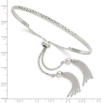 Sterling Silver Polished D/C w/tassels Adjustable Bangle — alternate view
