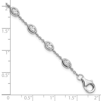Sterling Silver Rhodium-plated Oval CZ w/1in ext 11 Station Bracelet — alternate view