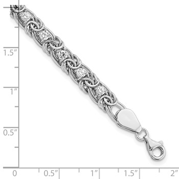 Sterling Silver Rhodium-plated Polished Clear CZ Flat Link 7.5in Bracelet — alternate view