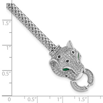 Sterling Silver Rhodium-plated Polished CZ Cheetah Head Bracelet — alternate view