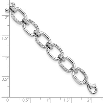 Sterling Silver Rhodium-plated Clear CZ and Polished Square Link 7.75 inch Bracelet — alternate view