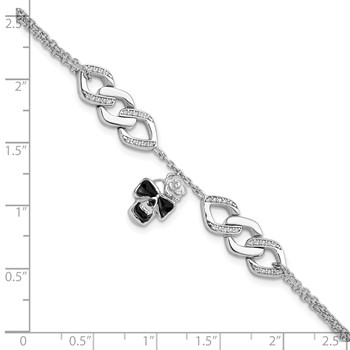 Sterling Silver RH CZ Enamel Skull w/Flower 6.5in w/1in ext Bracelet — alternate view