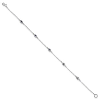 Sterling Silver Rhodium-plated Polished Blue & White CZ Eyes Bracelet — alternate view