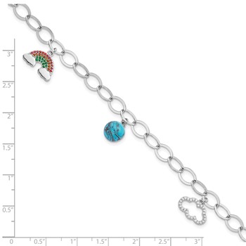 Sterling Silver 8in RH-plated Multi-color Nano Crystal Turquoise Bracelet — alternate view
