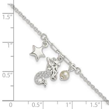 Sterling Silver CZ Mermaid/Star/Glass Pearl Bracelet — alternate view