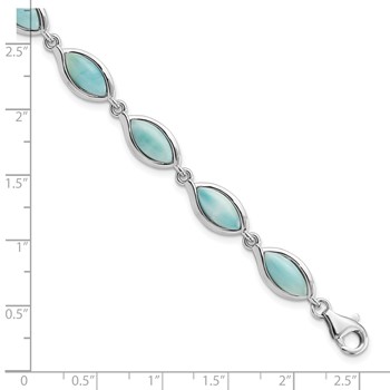 Sterling Silver Rhodium-plated Polished Marquise Shape Larimar Bracelet — alternate view
