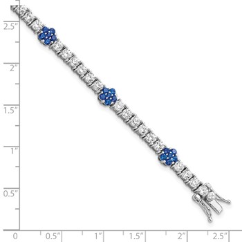 Sterling Silver Rhodium-plated Cr Blue Spinel & CZ Flower 7in Bracelet — alternate view