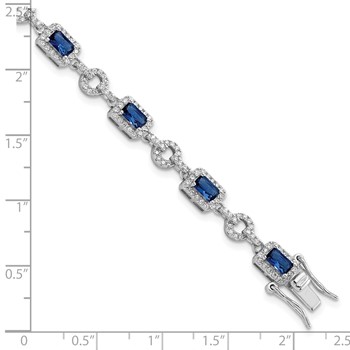 Sterling Silver Rhodium-plated CZ and Blue Glass Stone 7.75 inch Bracelet — alternate view
