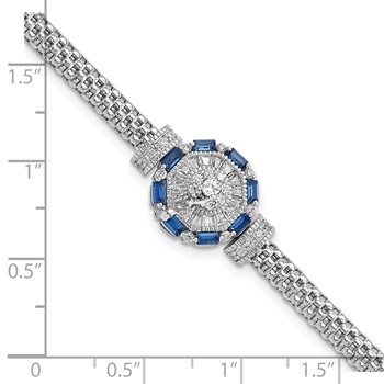 Sterling Silver Rhodium-plated Polished Blue & White CZ Bracelet — alternate view