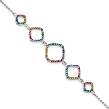 Sterling Silver  w/1in ext RH-plated Multi-color Nano Crystal Bracelet
