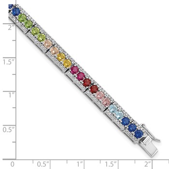 Sterling Silver Rhodium-plated CZ and Multicolor Nano Crystals Bracelet — alternate view