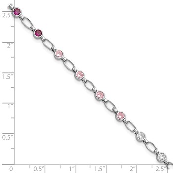 Sterling Silver Rhodium-plated Polished Red Pink Clear CZ Bracelet — alternate view