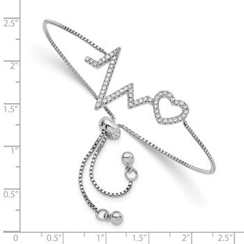 Sterling Silver Polished Rhodium Micro Pavé CZ Heartbeat Adj. Bracelet — alternate view