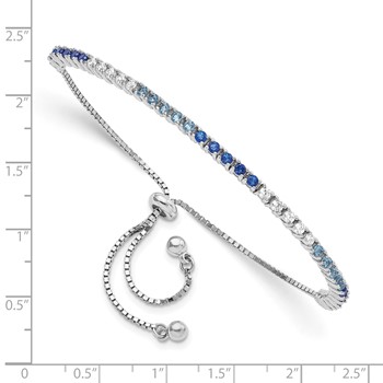 Sterling Silver Rhodium Created Blue Spinel & CZ Adjustable Bracelet — alternate view