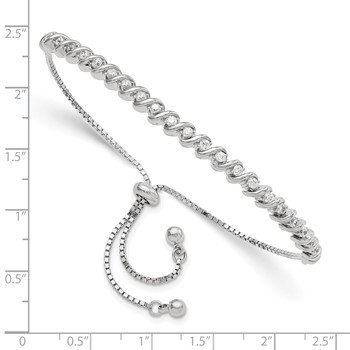 Sterling Silver Polished Rhodium-plated CZ Adjustable Bracelet — alternate view