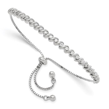 Sterling Silver Polished Rhodium-plated CZ Adjustable Bracelet