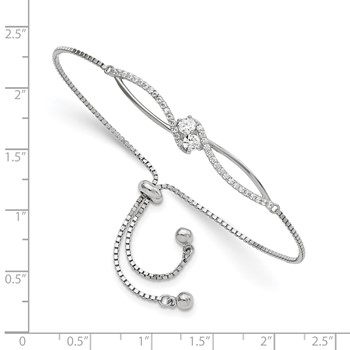 Sterling Silver Polished Rhodium-plated CZ Adjustable Bracelet — alternate view