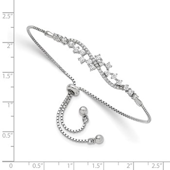 Sterling Silver Polished Rhodium-plated CZ Adjustable Bracelet — alternate view