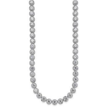 Sterling Silver Rhodium-plated Round Halo CZ Necklace — alternate view