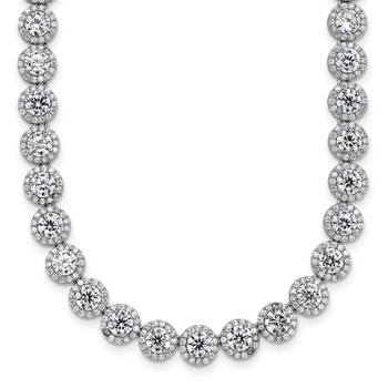 Sterling Silver Rhodium-plated Round Halo CZ Necklace