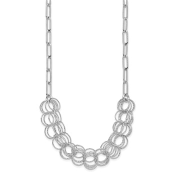 Sterling Silver Rhodium-plated Polished/Textured Circles Necklace — alternate view