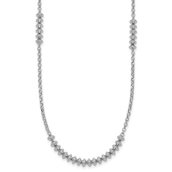 Sterling Silver Rhodium-plated Polished Beaded w/ 2in ext. Necklace