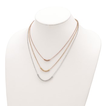 Sterling Silver Rhod-plated Rose/Gold-tone 3 Strand w/1.25in ext Necklace — alternate view