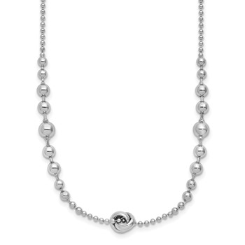 Sterling Silver Rhodium-plated Polished Beaded w/ 2.5in ext. Necklace