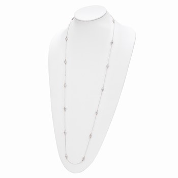 Sterling Silver Rhodium-plated Rose-tone CZ Stations w/2 in ext. Necklace — alternate view