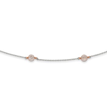Sterling Silver Rhodium-plated Rose-tone CZ Stations w/2 in ext. Necklace