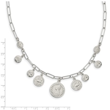 Sterling Silver Rhodium-plated Polished Coin w/ 2in ext. Necklace — alternate view