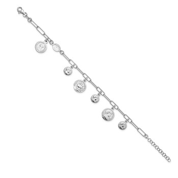 Sterling Silver Rhodium-plated Polished Coin Charm w/ 1in ext. Bracelet — alternate view