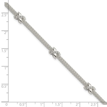 Sterling Silver Rhodium-plated Polished CZ Xs w/ 1in ext Bracelet — alternate view