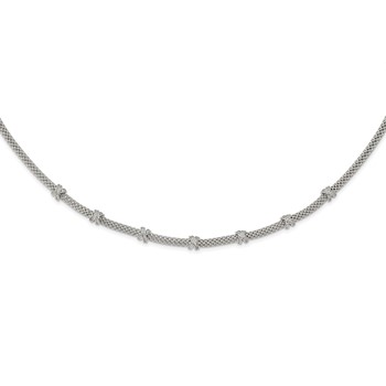 Sterling Silver Rhodium-plated Polished CZ X's Necklace — alternate view