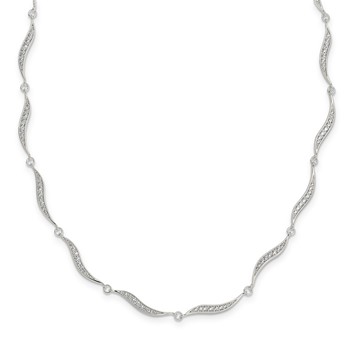 Sterling Silver Wavy Link CZ w/2.25 in ext Necklace — alternate view