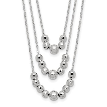 Sterling Silver Polished 3-Strand Beaded Necklace