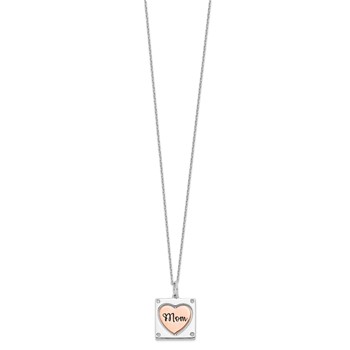 Sterling Silver RH-plated Rose-tone MOM/LOVE Heart Center Spins CZ w/2in ex — alternate view