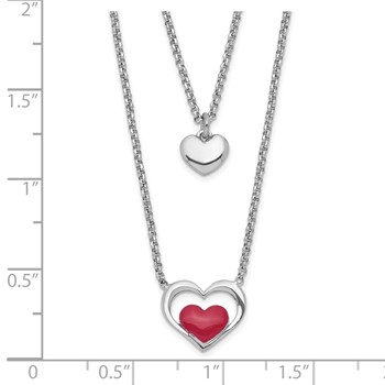 Sterling Silver Rhodium-plate Enamel Heart 2-Strand w/1in Ext Necklace — alternate view