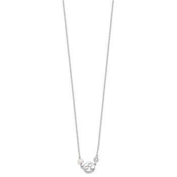 Sterling Silver Rhodium-plated CZ FW Cultured Pearl w/Hearts Necklace — alternate view