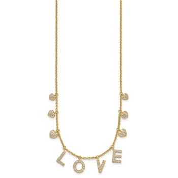 Sterling Silver Gold-tone CZ LOVE w/2in ext Necklace — alternate view