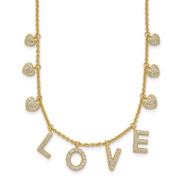 Sterling Silver Gold-tone CZ LOVE w/2in ext Necklace